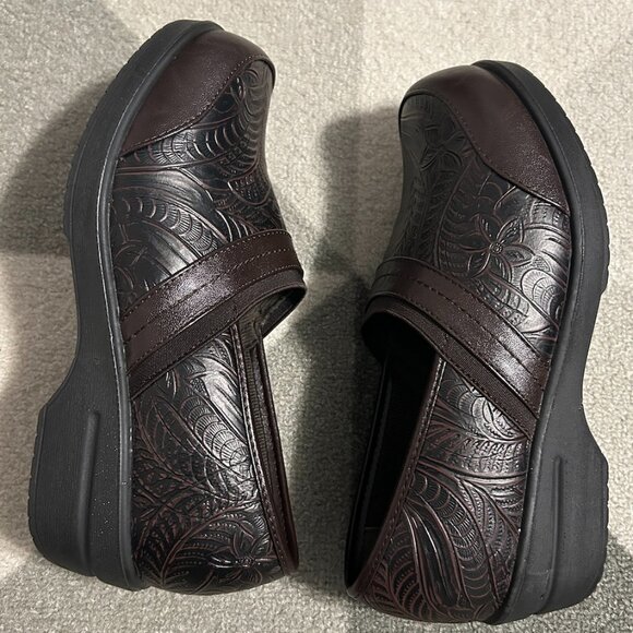 Easy Street Origin Brown Tool Floral Comfort Clogs Women's Size 8 WIDE - Picture 10 of 16